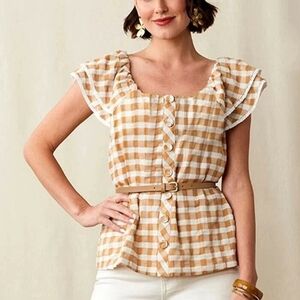 Matilda Jane Tan Gingham Ruffle Blouse